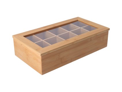 Bamboe theedoos met deksel (10 vakken)