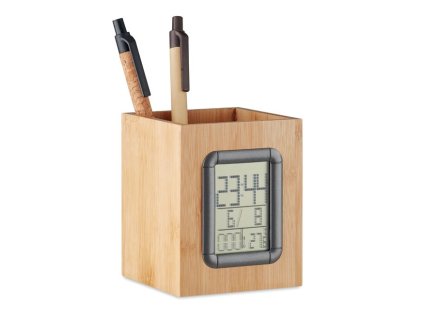 Bamboe pennenbak met wekker