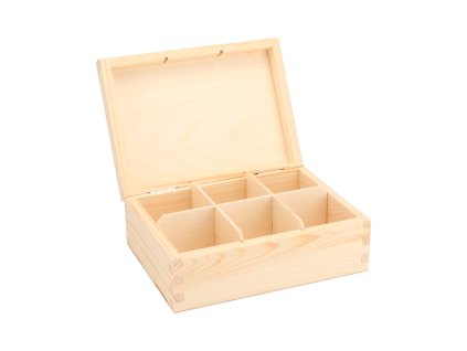 Houten theedoos (6 vakken)