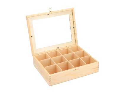 Houten doos met glas – 12 vakken
