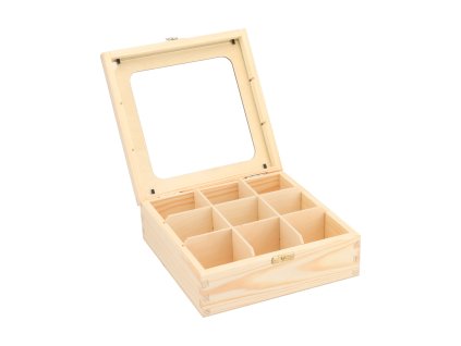 Houten doos met glas – 9 vakken