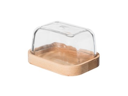 Houten botervloot met glazen deksel