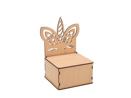 Houten sieradendoos met eenhoorn