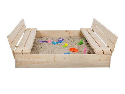 Houten zandbak naturel met bankjes 120 x 120 cm