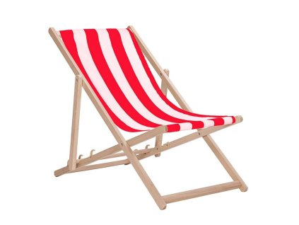 Houten tuinligstoel - rode strepen