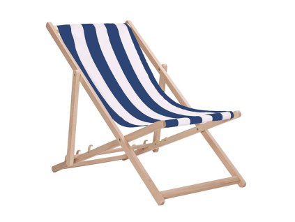 Houten tuinligstoel - blauwe strepen