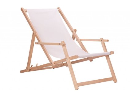 Houten tuinligstoel met armleuningen - wit