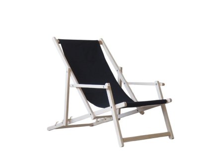 Houten tuinligstoel met armleuningen - zwart
