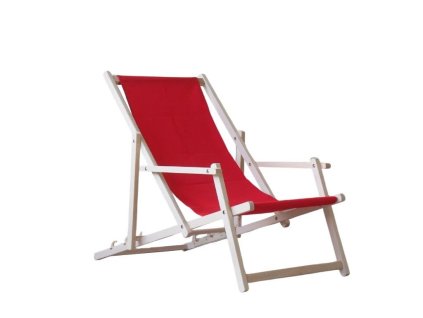 Houten tuinligstoel met armleuningen - rood