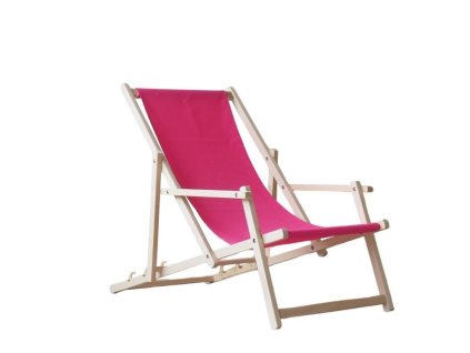 Houten tuinligstoel met armleuningen - roze