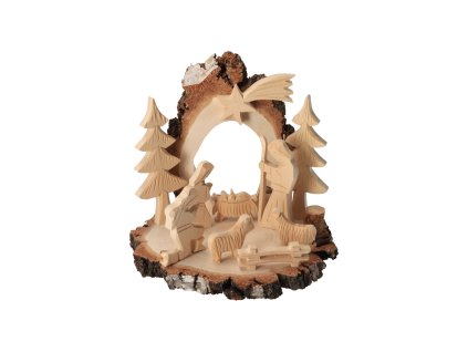 Houten kerststal met schors XXIX