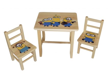 Houten kindertafel met stoelen - Minions
