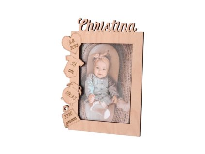 Houten fotolijst met naam voor geboorte baby 13 x 18 cm