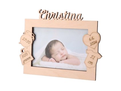 Houten fotolijst met naam voor geboorte baby 18 x 13 cm