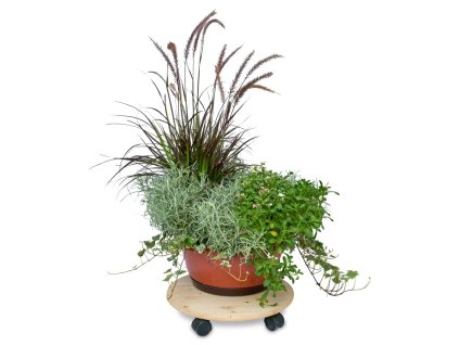 Ronde houten plantentrolley