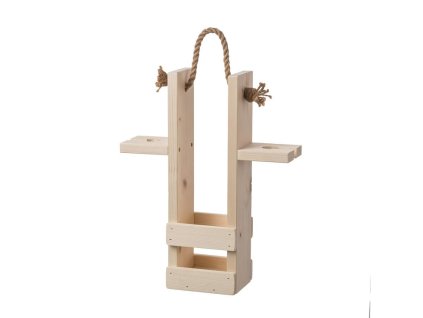 Houten rek voor fles wijn en twee glazen