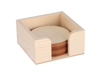 Houten houder met ronde onderzetters 10 stuks
