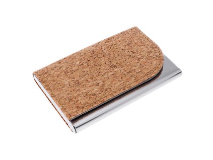 Metalen visitekaartjeshouder met kurkoppervlak