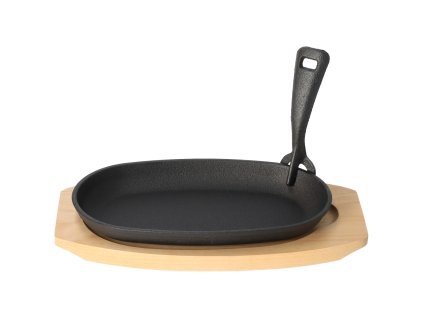 Gietijzeren koekenpan op houten plank GRADA - 23 x 14 cm