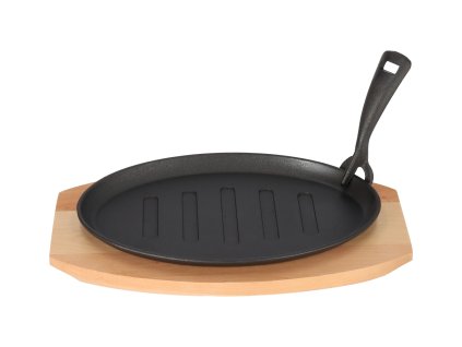 Gietijzeren koekenpan op houten plank GRADA - 27 x 17,5 cm
