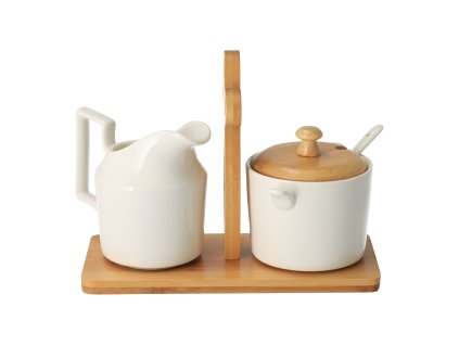 Melkkannetje + suikerpot in standaard