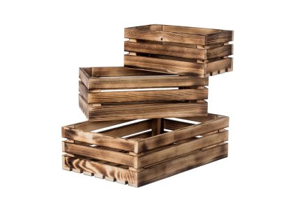 Gebrande houten kisten grenen II - set van 3 stuks