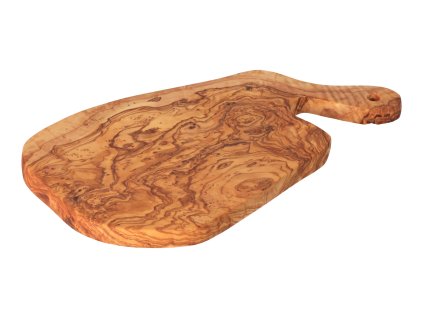 Ovale olijfhouten snijplank met handvat 30 cm