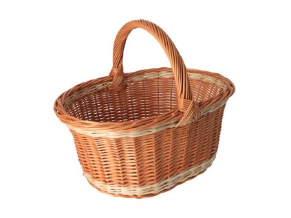 Rieten boodschappenmand, naturel met witte streep