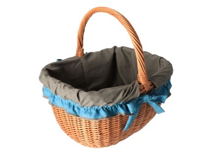 Rieten boodschappenmand met blauwgroene stof