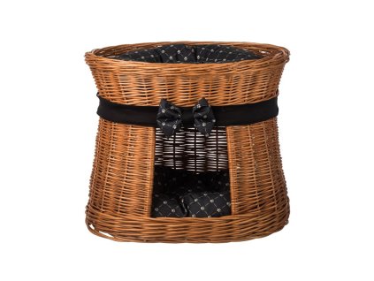 Rieten kattenmand naturel - met kussens en zwarte strik