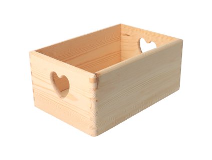 Houten kist met harten naturel 30 x 20 x 13 cm