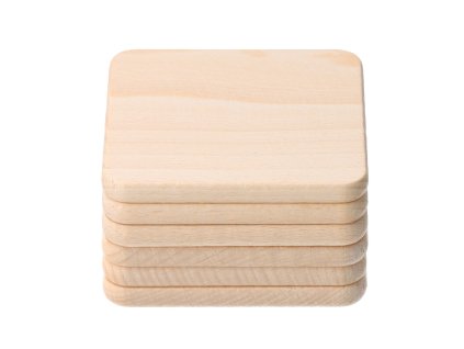 Set van 6 vierkante beukenhouten onderzetters