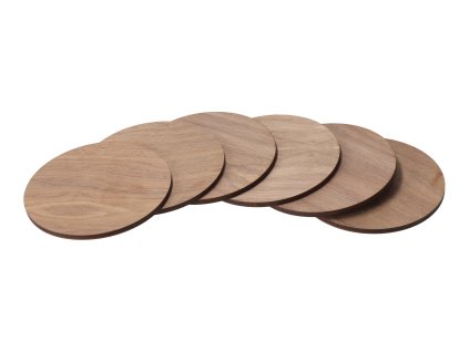 Set van 6 ronde notenhouten onderzetters