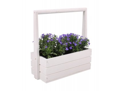 Grote houten plantenbak met handvat - wit