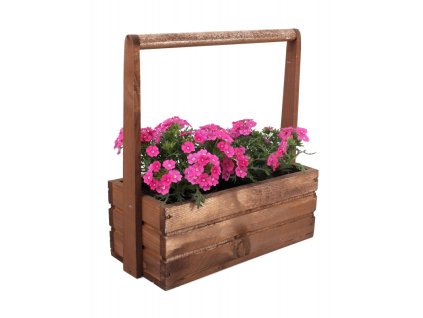 Grote houten plantenbak met handvat - bruin
