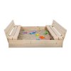 Houten zandbak naturel met bankjes 120 x 120 cm