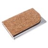Metalen visitekaartjeshouder met kurkoppervlak