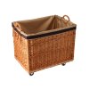 Rieten houtmand met voering - op wielen, naturel